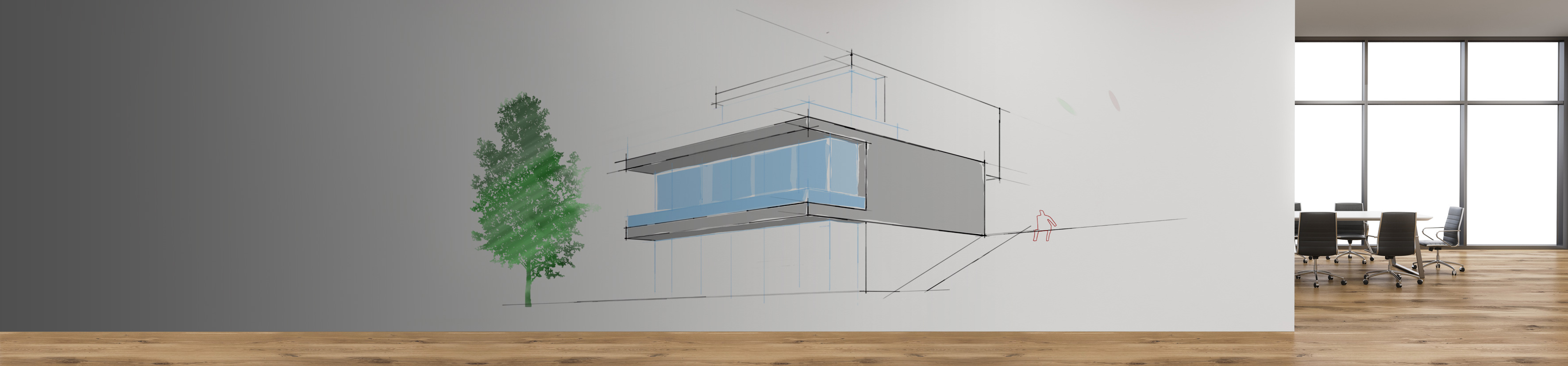 Architektur-Entwurf von Beuchle Hainle Architekten — perspektivische Skizze eines modernen Wohnhauses